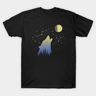 Wolf Howling at Stars Constellations and Moon Gift T-Shirt